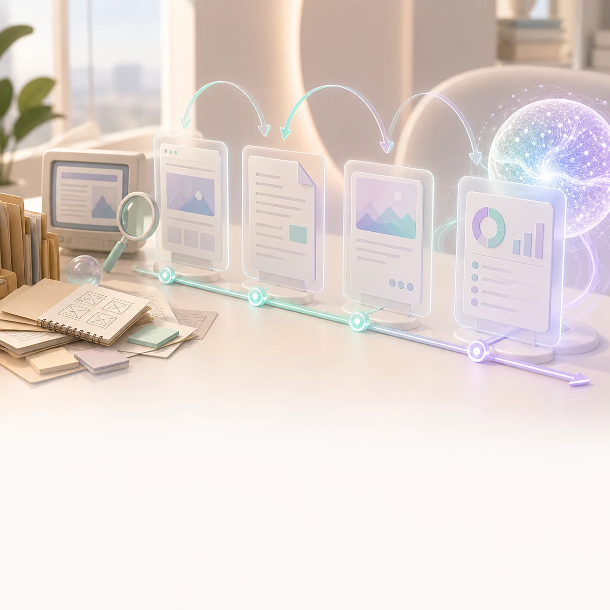 Illustration, wie aus einzelnen SEO- und SEA-Projekten wiederholbare Abläufe entstehen