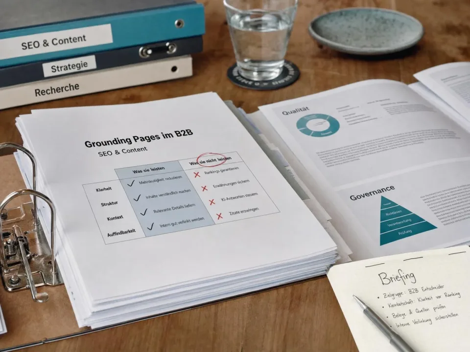 Editoriales Begleitmotiv zum Abschnitt „Der Nutzen liegt in Klarheit, nicht in einem Ranking-Trick“ im Beitrag „Grounding Pages im B2B: Was sie leiste
